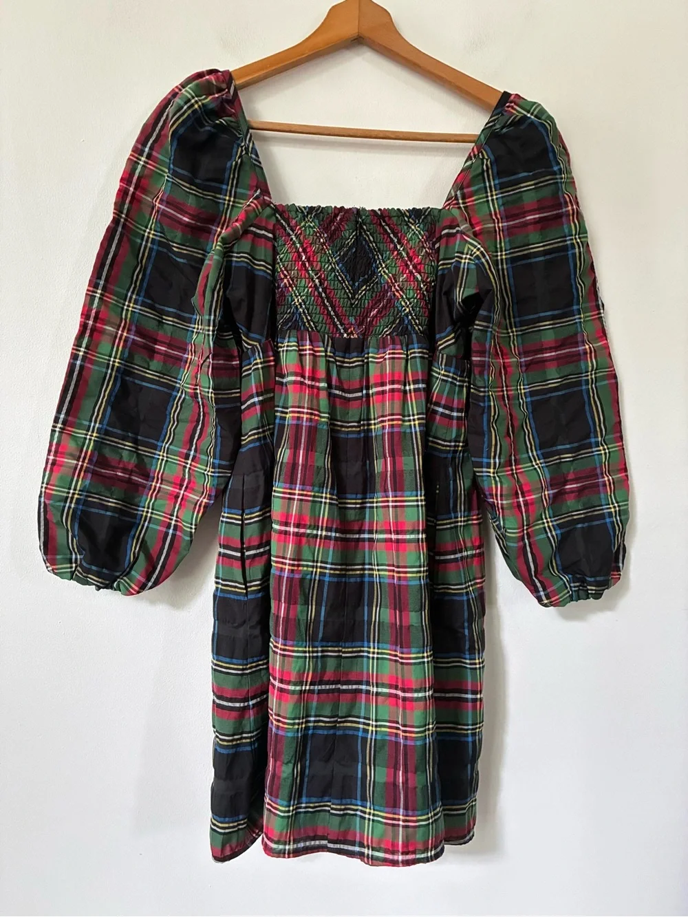 J. Crew Puff-sleeve mini dress in Stewart tartan holiday Christmas
